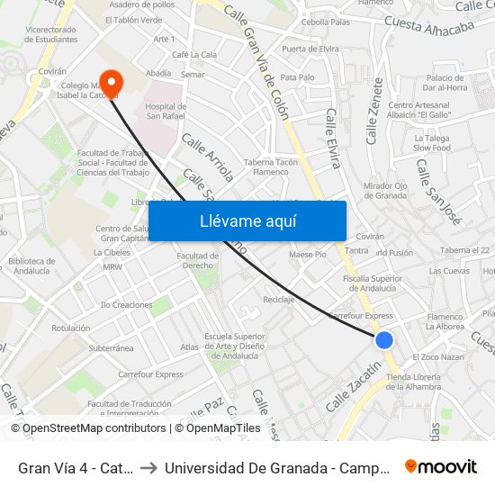 Gran Vía 4 - Catedral to Universidad De Granada - Campus Centro map
