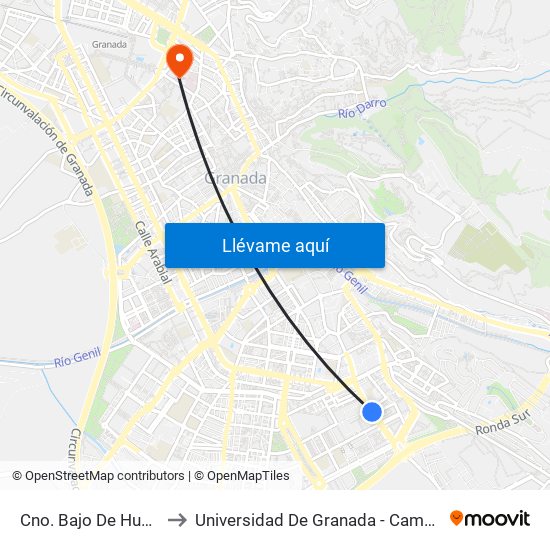 Cno. Bajo De Huétor 59 to Universidad De Granada - Campus Centro map