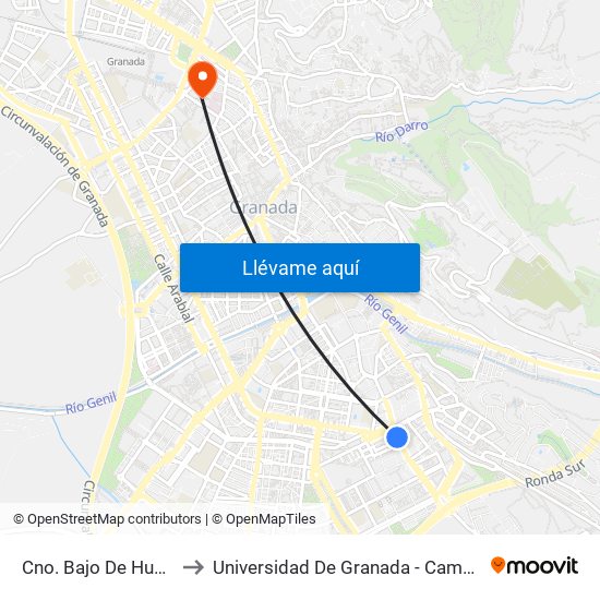 Cno. Bajo De Huétor 49 to Universidad De Granada - Campus Centro map