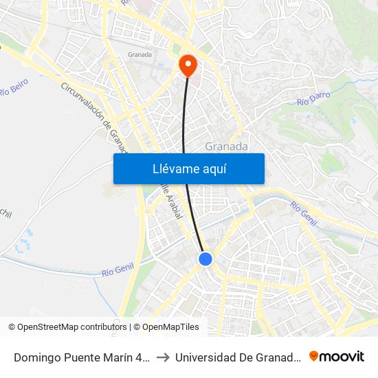 Domingo Puente Marín 4 - Rotonda Aviación to Universidad De Granada - Campus Centro map