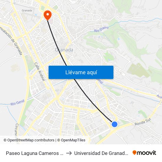 Paseo Laguna Cameros - Centro Comercial to Universidad De Granada - Campus Centro map