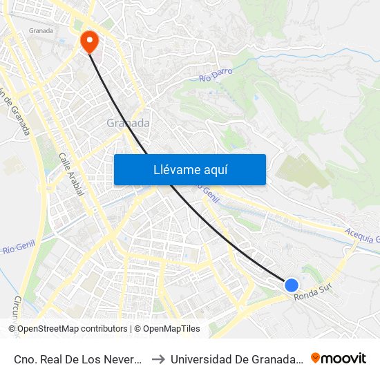 Cno. Real De Los Neveros - Aixa La Horra to Universidad De Granada - Campus Centro map