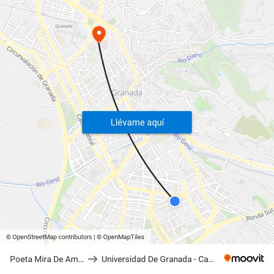 Poeta Mira De Amézcua 1 to Universidad De Granada - Campus Centro map