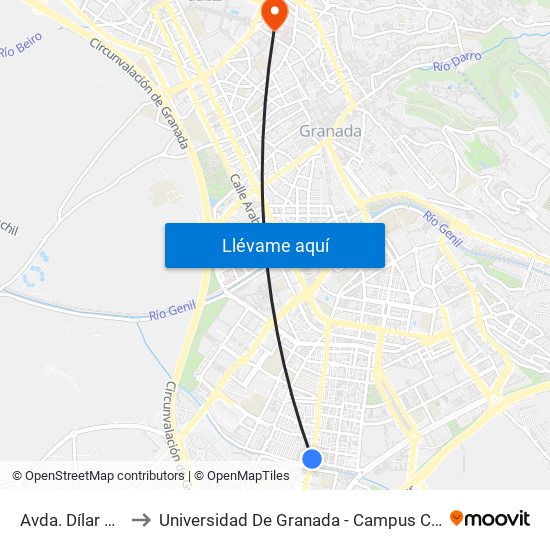 Avda. Dílar 121 to Universidad De Granada - Campus Centro map