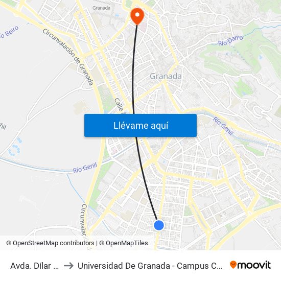 Avda. Dílar 86 to Universidad De Granada - Campus Centro map