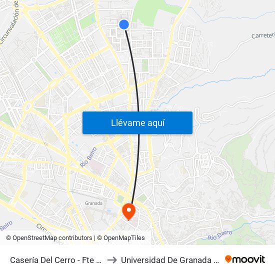 Casería Del Cerro - Fte Plaza Rey Badis to Universidad De Granada - Campus Centro map
