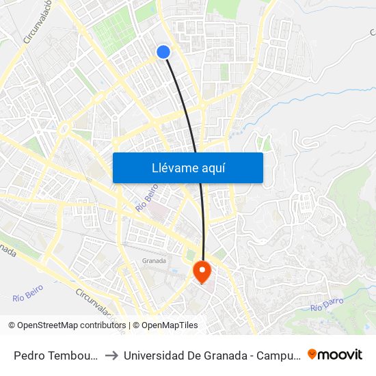Pedro Temboury 33 to Universidad De Granada - Campus Centro map