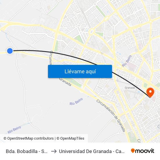 Bda. Bobadilla - Secadero to Universidad De Granada - Campus Centro map