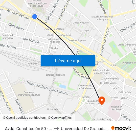 Avda. Constitución 50 - Caleta - Hospital to Universidad De Granada - Campus Centro map