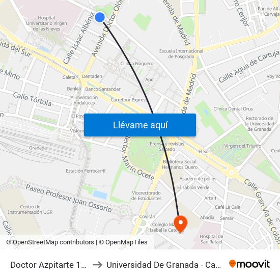 Doctor Azpitarte 1 - Cáritas to Universidad De Granada - Campus Centro map
