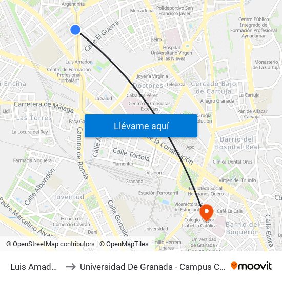 Luis Amador 7 to Universidad De Granada - Campus Centro map