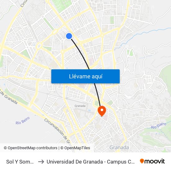 Sol Y Sombra to Universidad De Granada - Campus Centro map