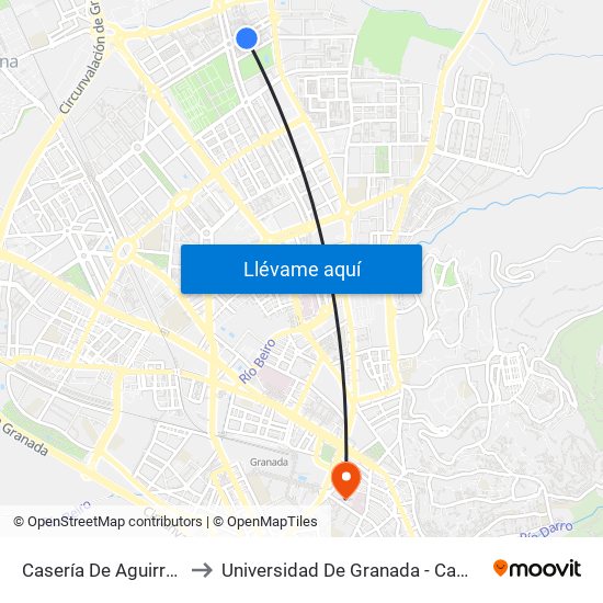 Casería De Aguirre Fte 63 to Universidad De Granada - Campus Centro map