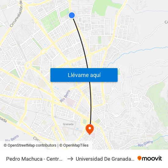 Pedro Machuca - Centro De Salud Cartuja to Universidad De Granada - Campus Centro map