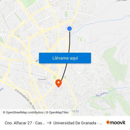 Cno. Alfacar 27 - Casería Montijo to Universidad De Granada - Campus Centro map
