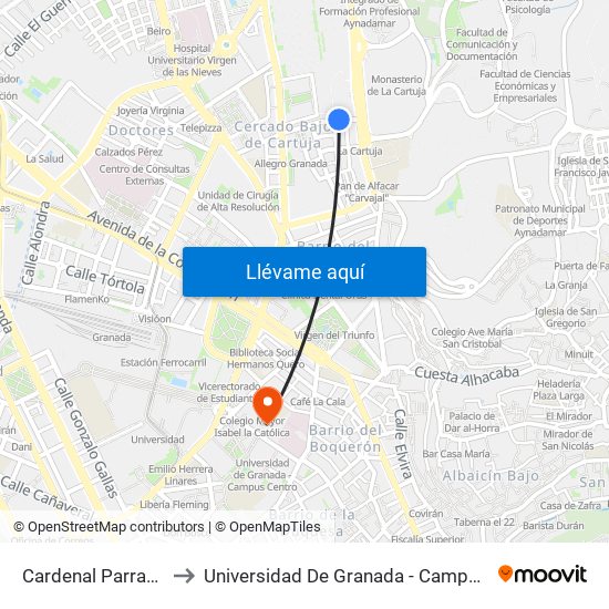 Cardenal Parrado 51 to Universidad De Granada - Campus Centro map