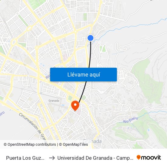 Puerta Los Guzmanes to Universidad De Granada - Campus Centro map