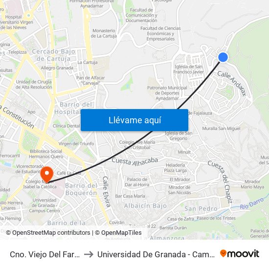 Cno. Viejo Del Fargue 19 to Universidad De Granada - Campus Centro map