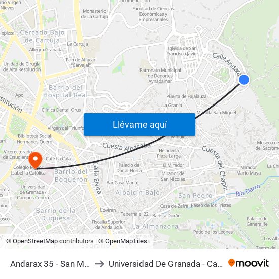 Andarax 35 - San Miguel Alto to Universidad De Granada - Campus Centro map