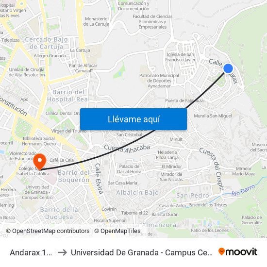 Andarax 100 to Universidad De Granada - Campus Centro map