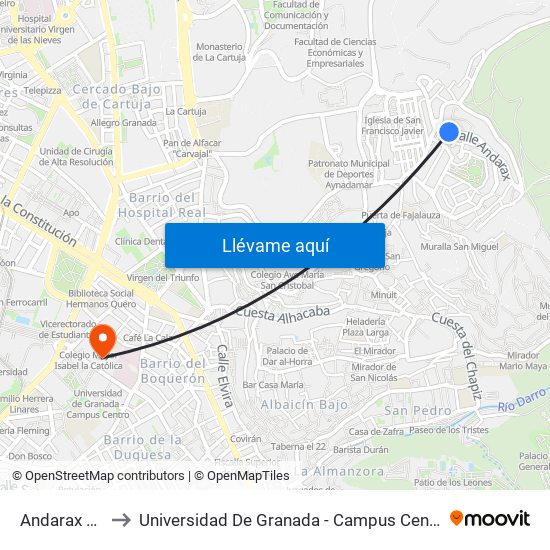 Andarax 22 to Universidad De Granada - Campus Centro map