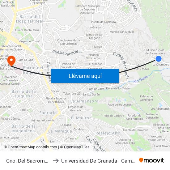 Cno. Del Sacromonte 89 to Universidad De Granada - Campus Centro map