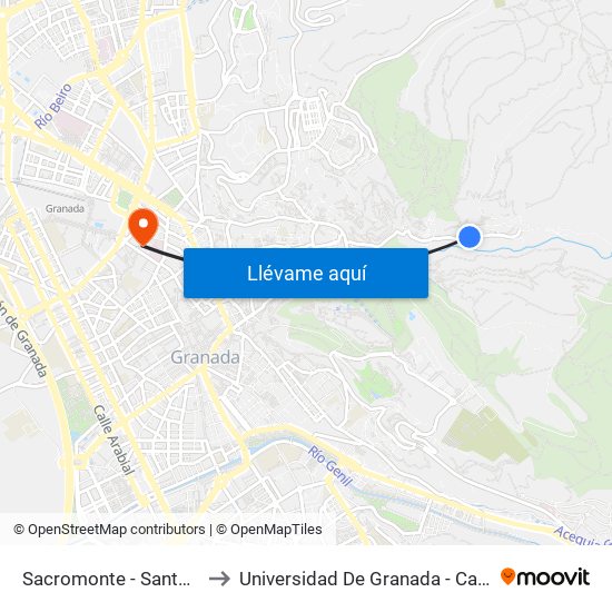 Sacromonte - Santo Sepulcro to Universidad De Granada - Campus Centro map