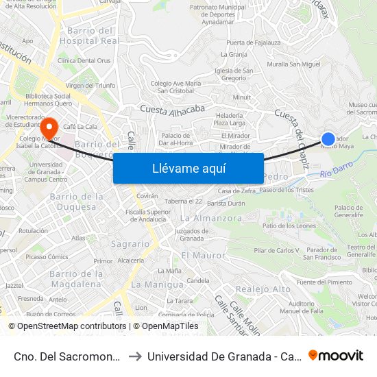 Cno. Del Sacromonte - Fte 39 to Universidad De Granada - Campus Centro map