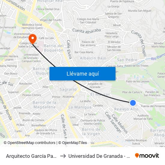 Arquitecto García Paredes - Fte 4 to Universidad De Granada - Campus Centro map