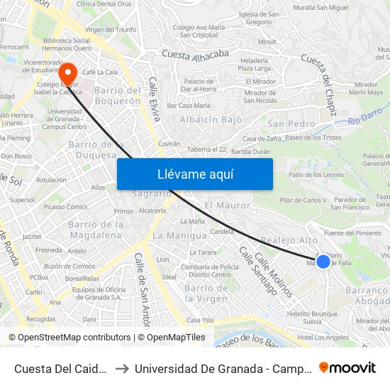 Cuesta Del Caidero 15 to Universidad De Granada - Campus Centro map