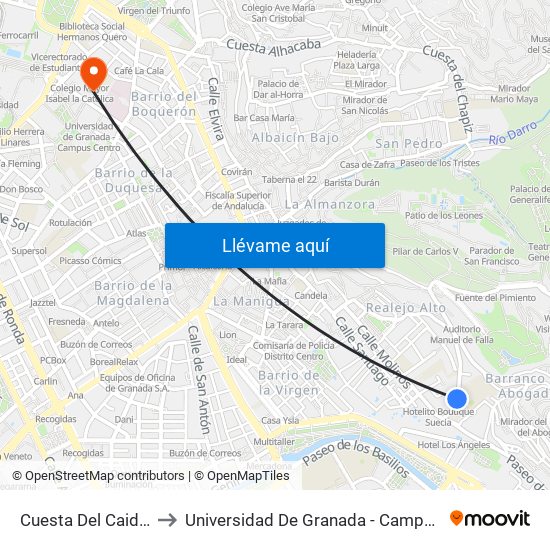 Cuesta Del Caidero 2 to Universidad De Granada - Campus Centro map