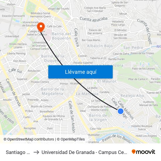 Santiago 39 to Universidad De Granada - Campus Centro map