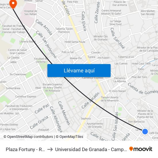 Plaza Fortuny - Realejo to Universidad De Granada - Campus Centro map