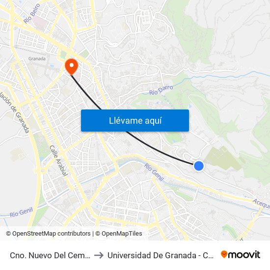 Cno. Nuevo Del Cementerio 59 to Universidad De Granada - Campus Centro map