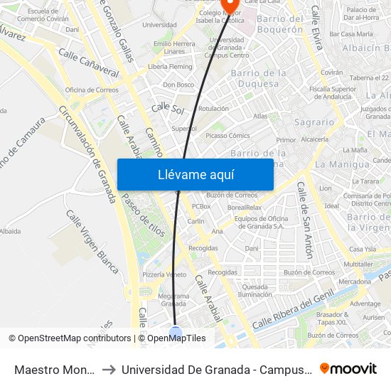 Maestro Montero to Universidad De Granada - Campus Centro map