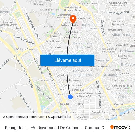 Recogidas 51 to Universidad De Granada - Campus Centro map