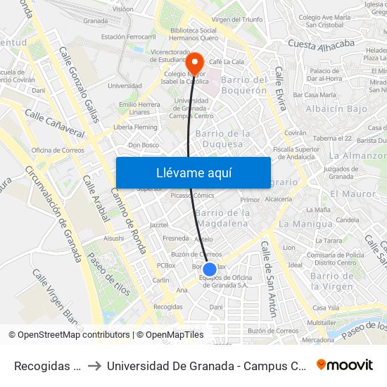 Recogidas 38 to Universidad De Granada - Campus Centro map