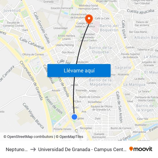 Neptuno 4 to Universidad De Granada - Campus Centro map