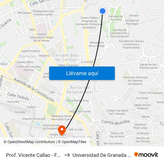 Prof. Vicente Callao - Facultad Teología to Universidad De Granada - Campus Centro map