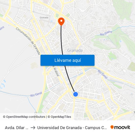 Avda. Dílar 10 to Universidad De Granada - Campus Centro map