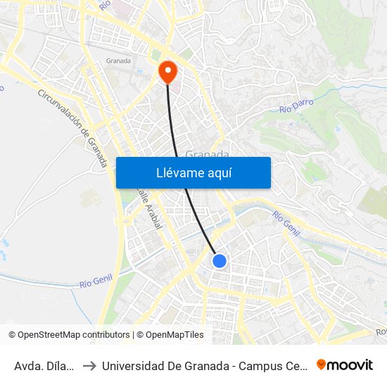 Avda. Dílar 2 to Universidad De Granada - Campus Centro map