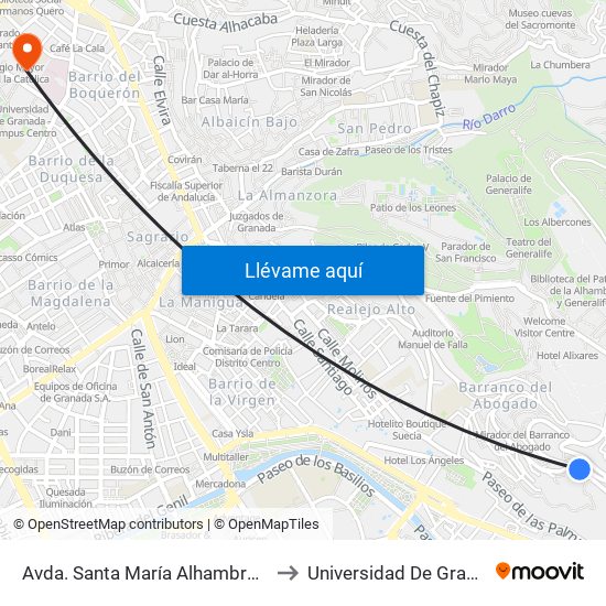 Avda. Santa María Alhambra - Cno. Nuevo Cementerio 59 to Universidad De Granada - Campus Centro map