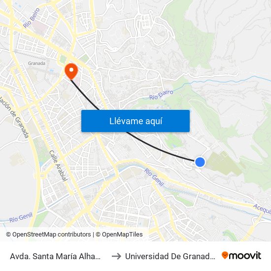 Avda. Santa María Alhambra - Secanillo Alto to Universidad De Granada - Campus Centro map