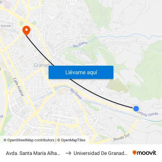 Avda. Santa María Alhambra - Fte Hospital to Universidad De Granada - Campus Centro map