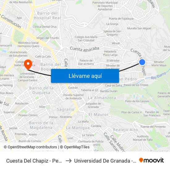 Cuesta Del Chapiz - Peso De La Harina to Universidad De Granada - Campus Centro map