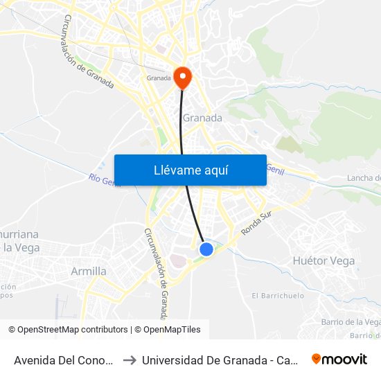 Avenida Del Conocimiento to Universidad De Granada - Campus Centro map