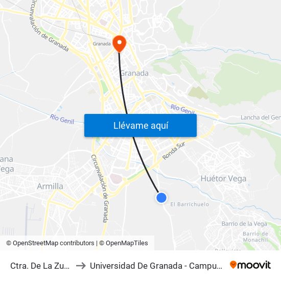 Ctra. De La Zubia 3 to Universidad De Granada - Campus Centro map
