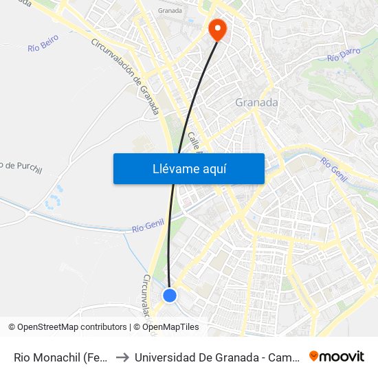 Rio Monachil (Fermasa) to Universidad De Granada - Campus Centro map