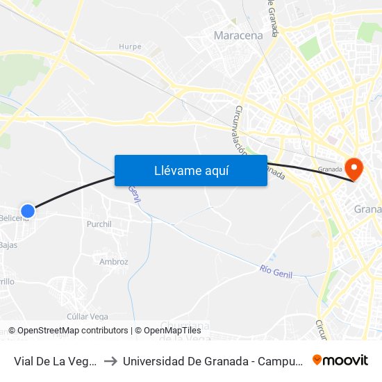 Vial De La Vega, 65 to Universidad De Granada - Campus Centro map