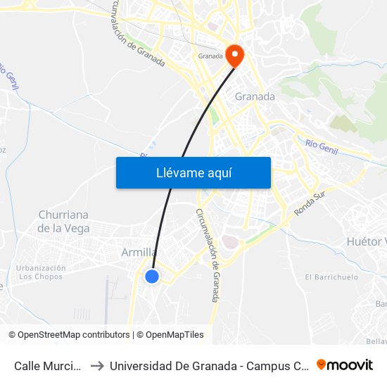 Calle Murcia, 1 to Universidad De Granada - Campus Centro map